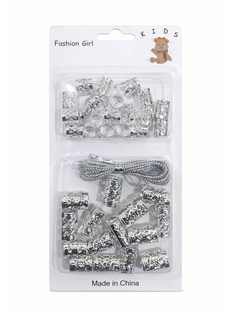 45 قطعة من حلقات إكسسوارات الشعر والحجاب الفضيه وحبل فضي لتزيين الشعر أنيقة للحفلات والمناسبات الخاصة - Image 2